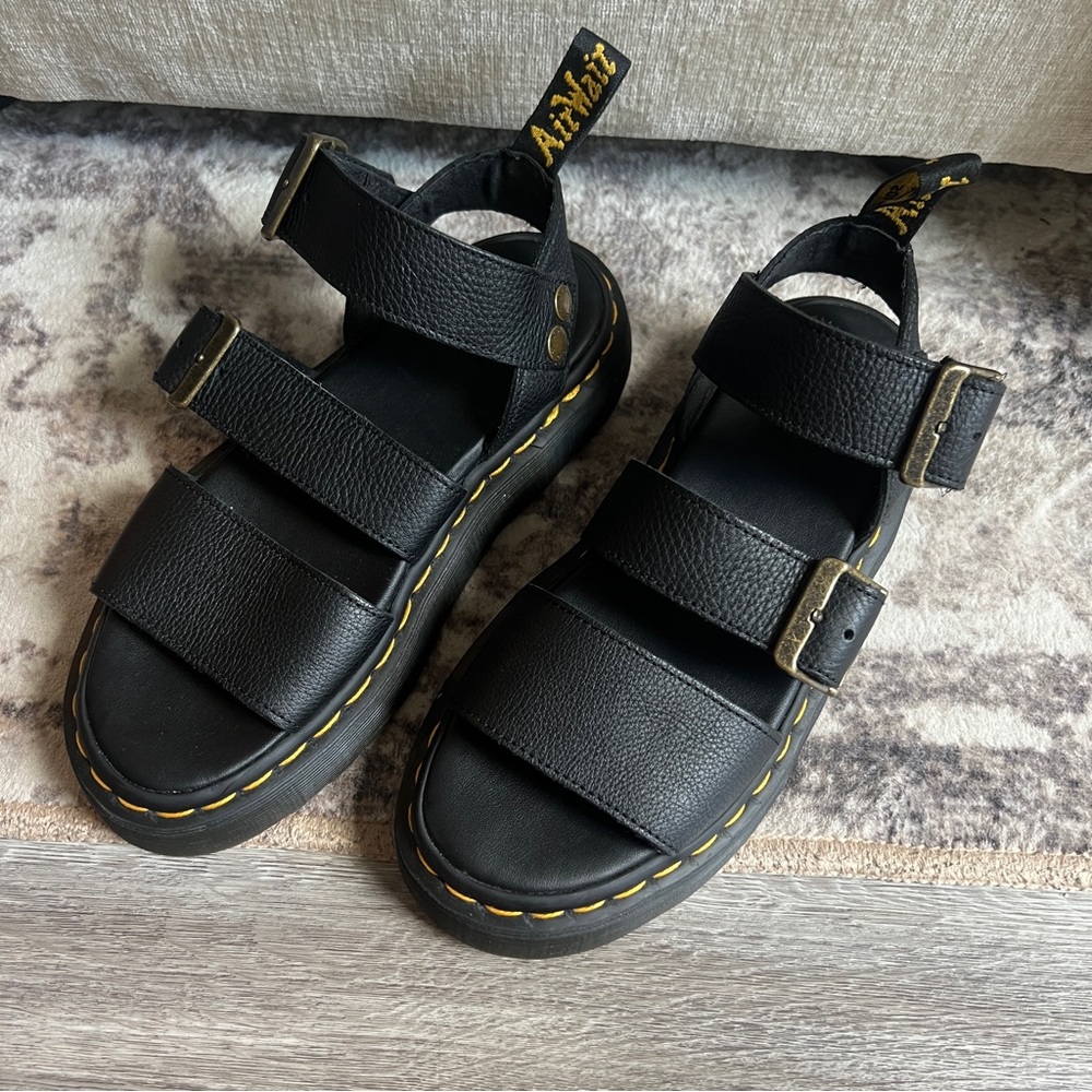 Gryphon Pisa Black Leather Strap Dr Marten Sandals